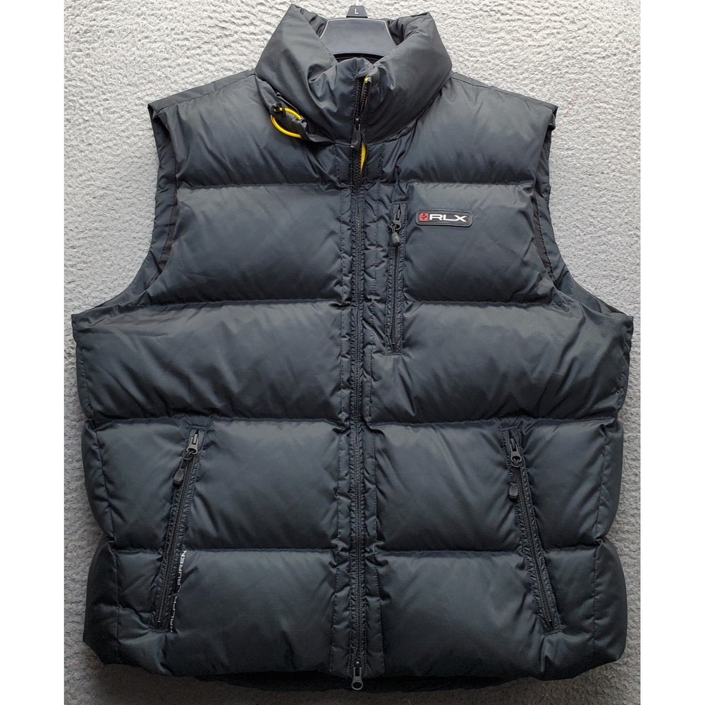 RLX Ralph Lauren Puffer Vest Mens XL Black Lined Sleeveless Mock Neck Full Zip